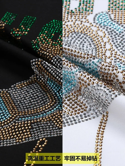 2025 Camisetas de verano para Hombre, ropa de moda, zapatos con diamantes de imitación, cuello redondo, camisetas informales ajustadas de manga corta para Hombre, Camiseta para Hombre